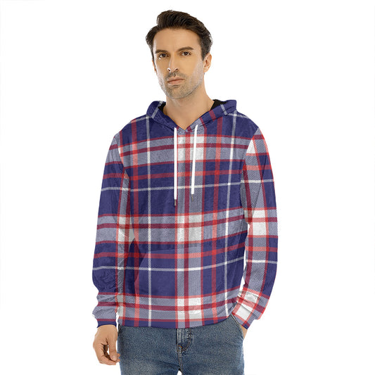 USA Patriotic Plaid Print Men's Velvet Pullover Hoodie