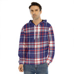 USA Patriotic Plaid Print Men's Velvet Pullover Hoodie