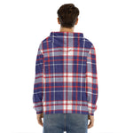 USA Patriotic Plaid Print Men's Velvet Pullover Hoodie