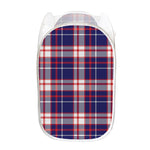 USA Patriotic Plaid Print Mesh Laundry Hamper