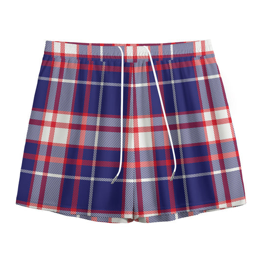 USA Patriotic Plaid Print Mesh Shorts