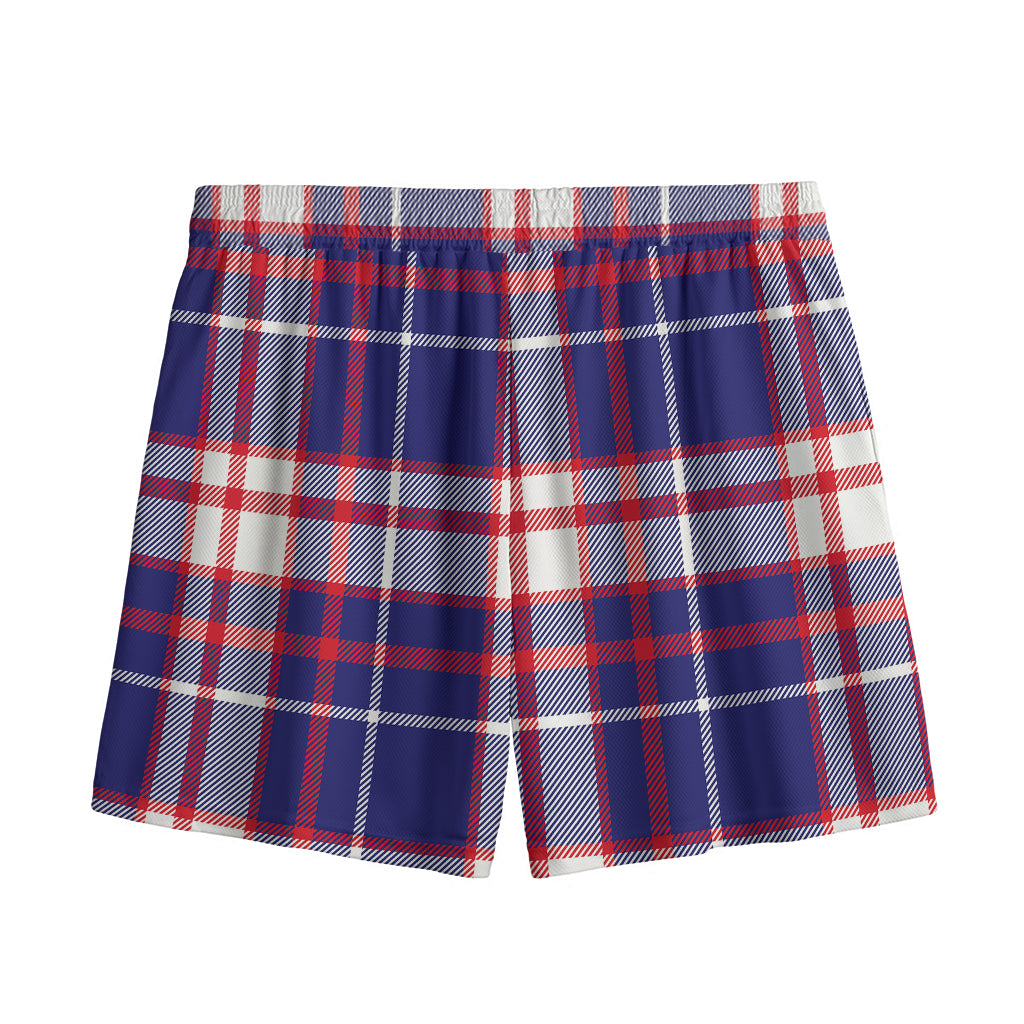 USA Patriotic Plaid Print Mesh Shorts
