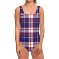 USA Patriotic Plaid Print One Piece Swimsuit