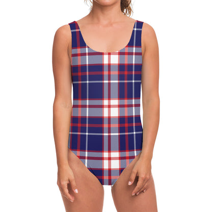USA Patriotic Plaid Print One Piece Swimsuit