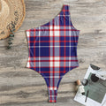 USA Patriotic Plaid Print One Shoulder Bodysuit