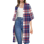 USA Patriotic Plaid Print Open Front Beach Cover Up