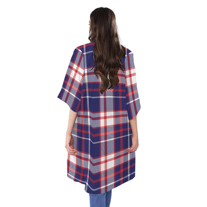 USA Patriotic Plaid Print Open Front Beach Cover Up