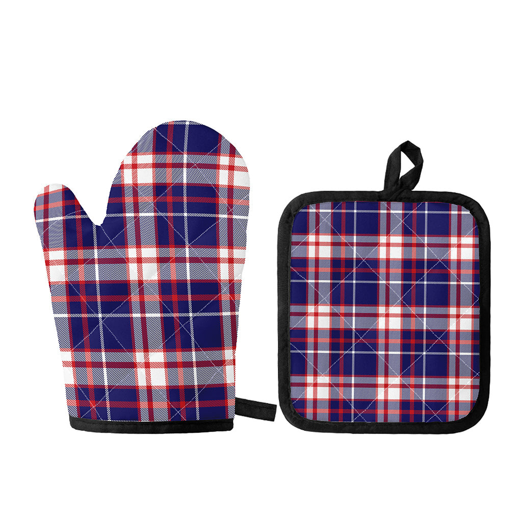 USA Patriotic Plaid Print Oven Mitt And Pot Holder Set
