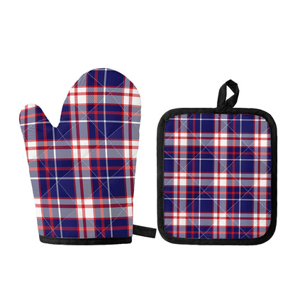 USA Patriotic Plaid Print Oven Mitt And Pot Holder Set