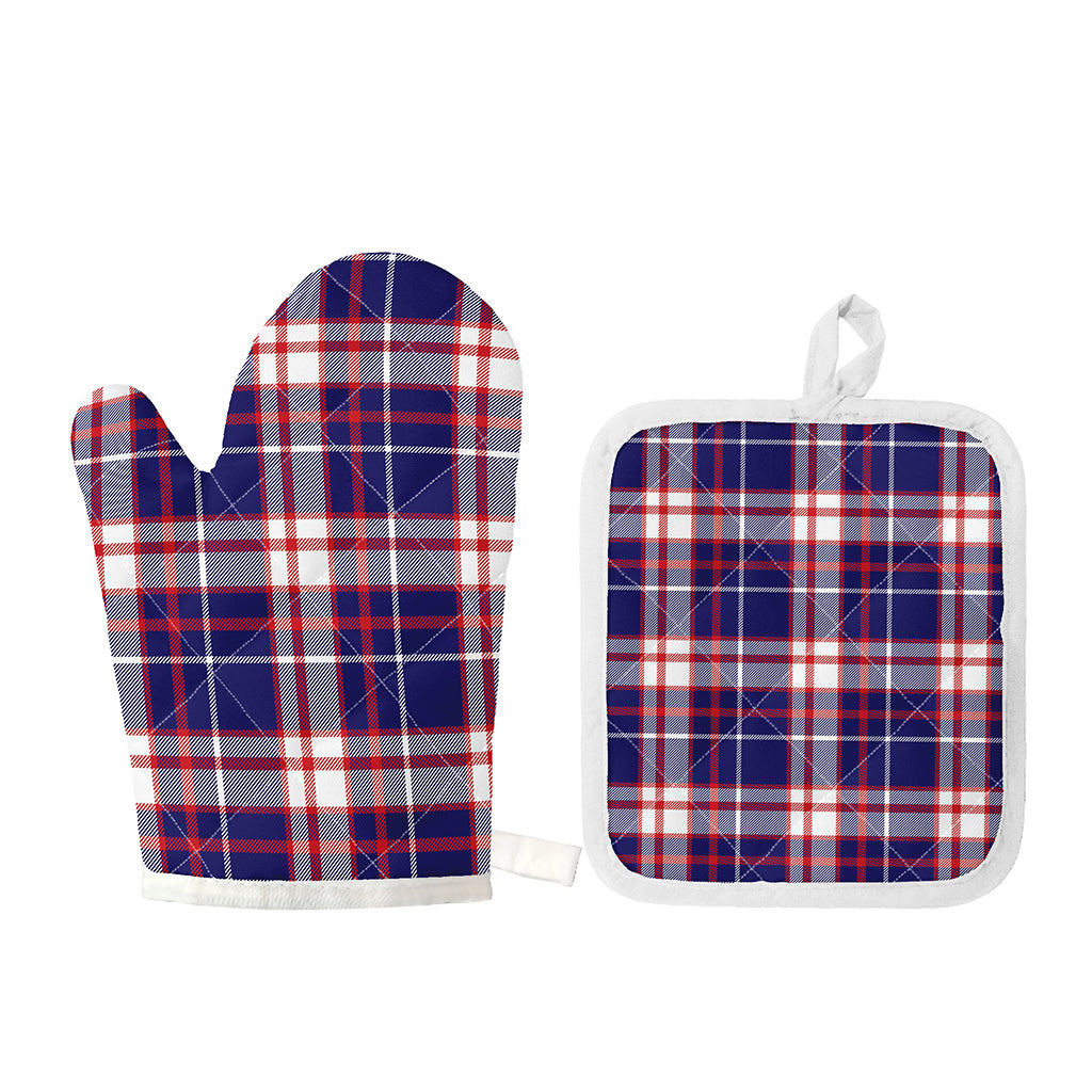USA Patriotic Plaid Print Oven Mitt And Pot Holder Set