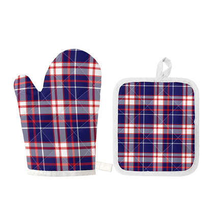 USA Patriotic Plaid Print Oven Mitt And Pot Holder Set