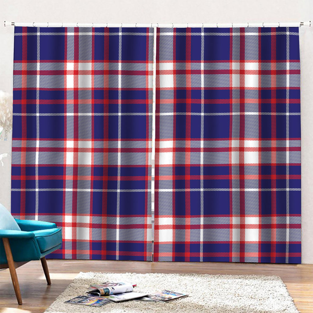 USA Patriotic Plaid Print Pencil Pleat Curtains