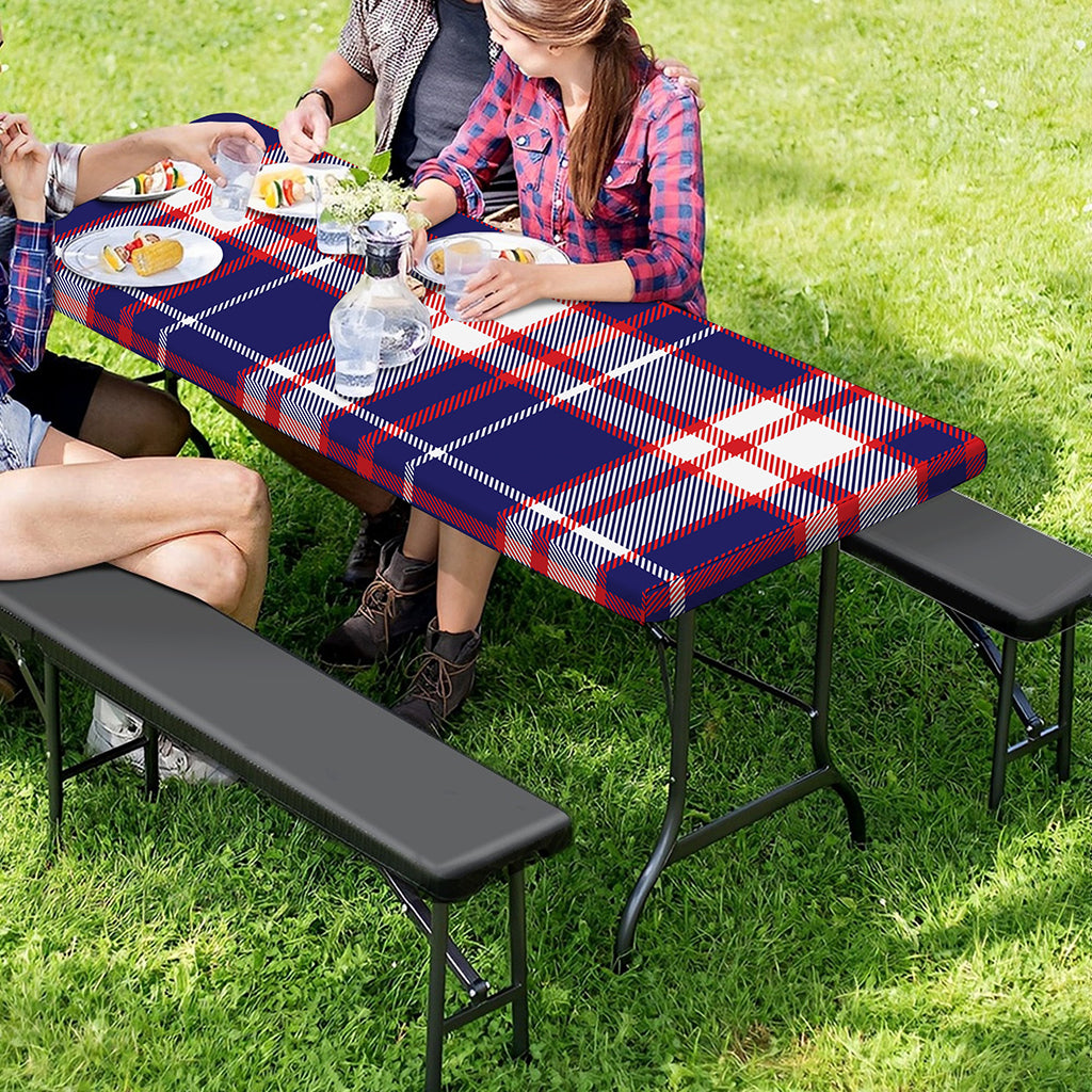 USA Patriotic Plaid Print Picnic Table Cover