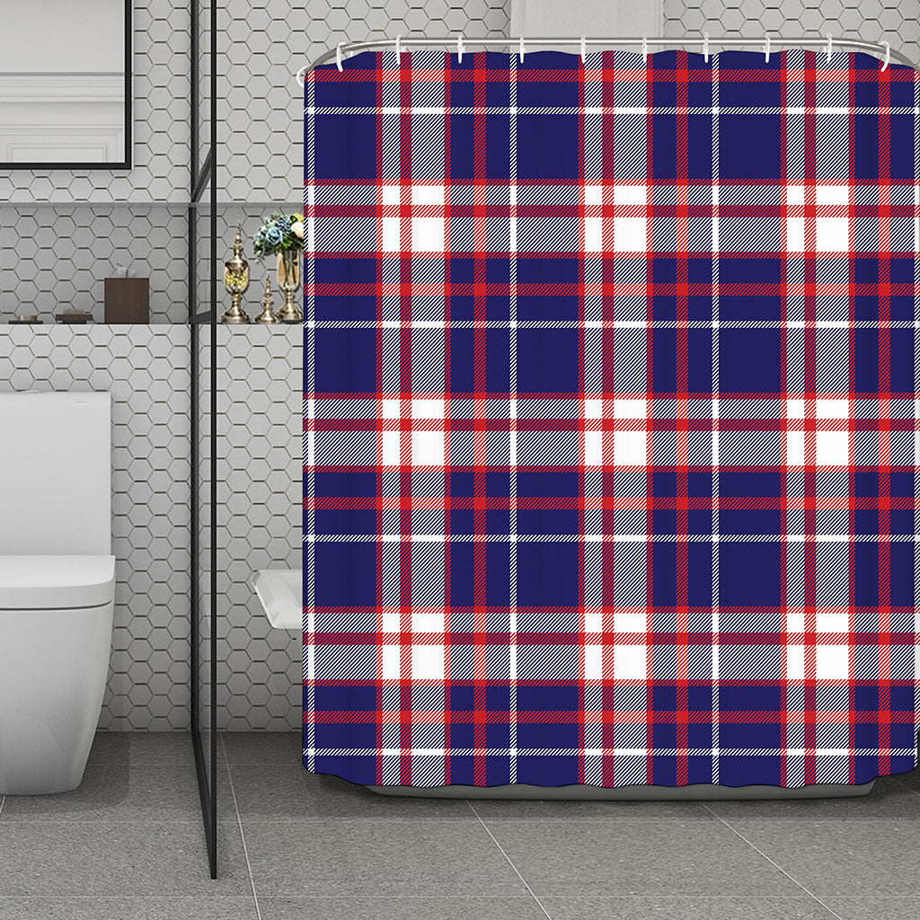 USA Patriotic Plaid Print Polyester Shower Curtain