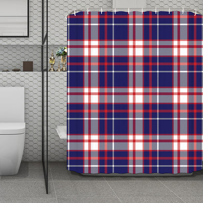 USA Patriotic Plaid Print Polyester Shower Curtain