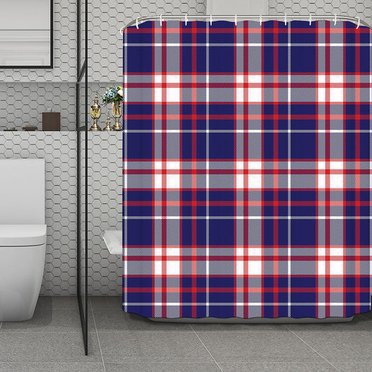 USA Patriotic Plaid Print Polyester Shower Curtain