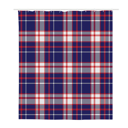USA Patriotic Plaid Print Polyester Shower Curtain