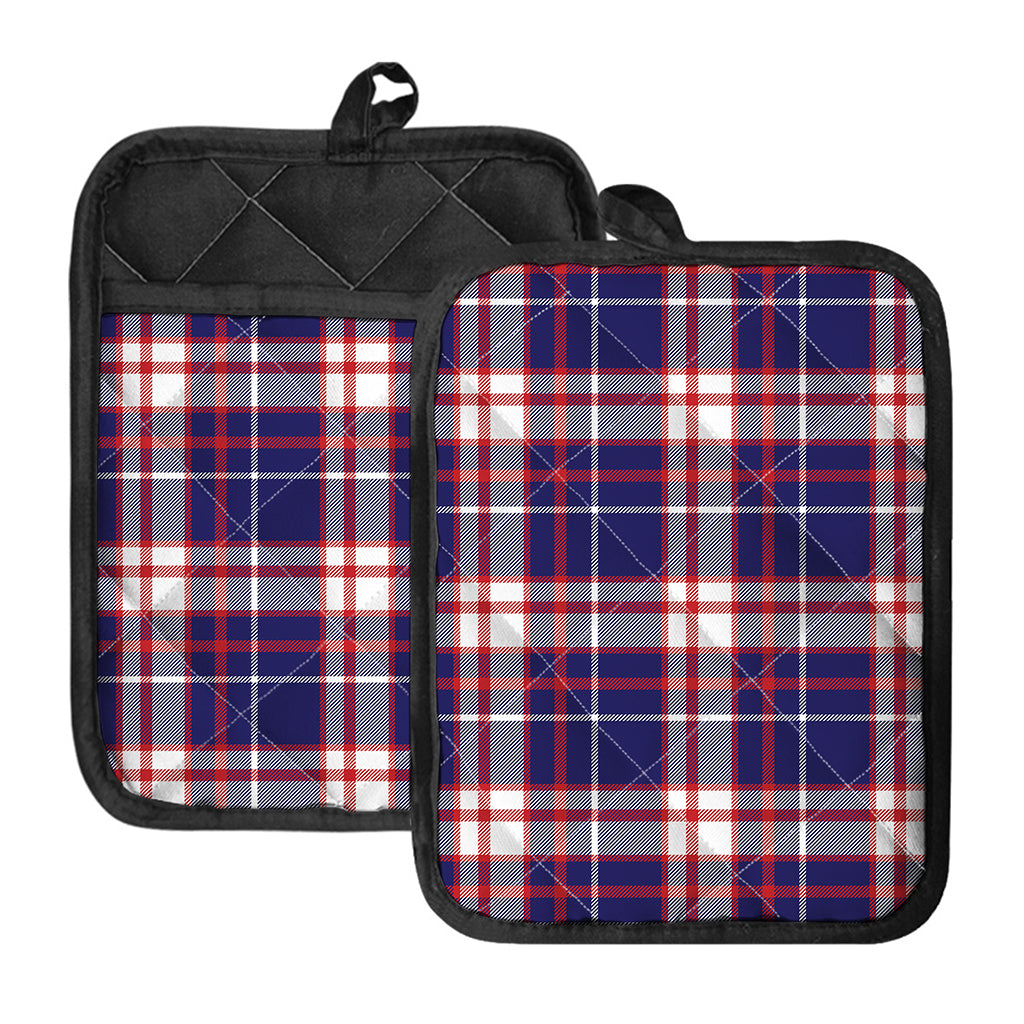 USA Patriotic Plaid Print Pot Holders With Pocket