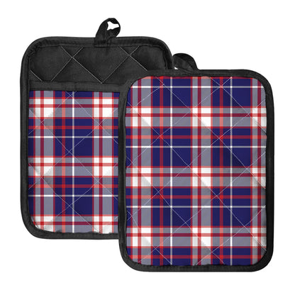 USA Patriotic Plaid Print Pot Holders With Pocket