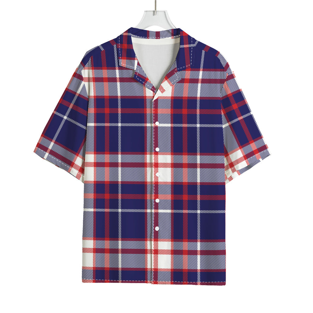 USA Patriotic Plaid Print Rayon Hawaiian Shirt