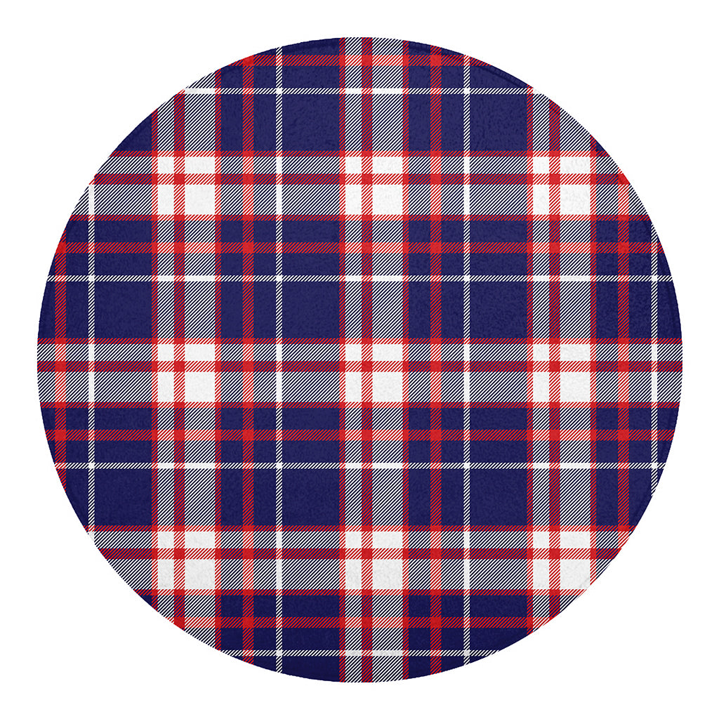 USA Patriotic Plaid Print Round Blanket
