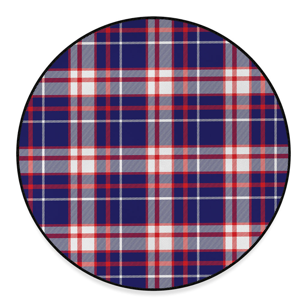 USA Patriotic Plaid Print Round Floor Mat