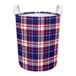 USA Patriotic Plaid Print Round Laundry Basket