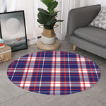 USA Patriotic Plaid Print Round Rug