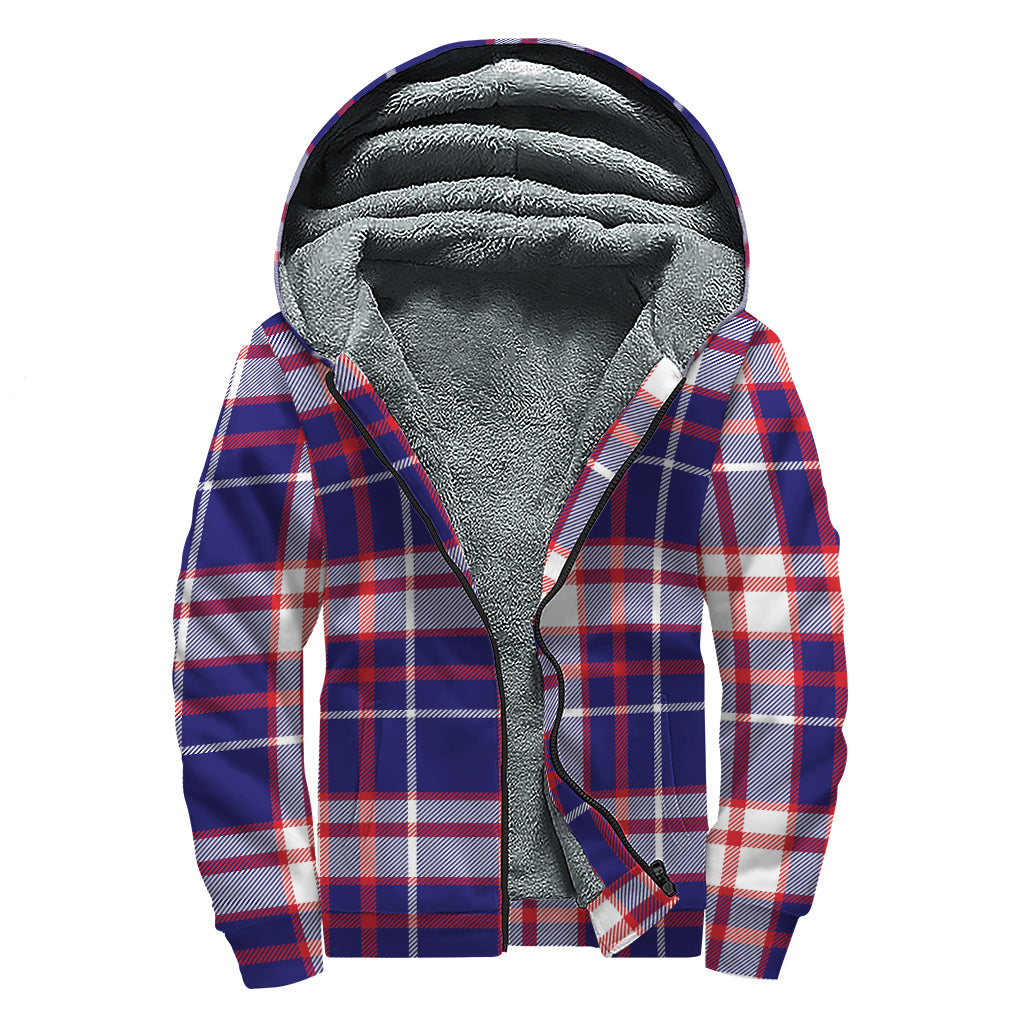 USA Patriotic Plaid Print Sherpa Lined Zip Up Hoodie