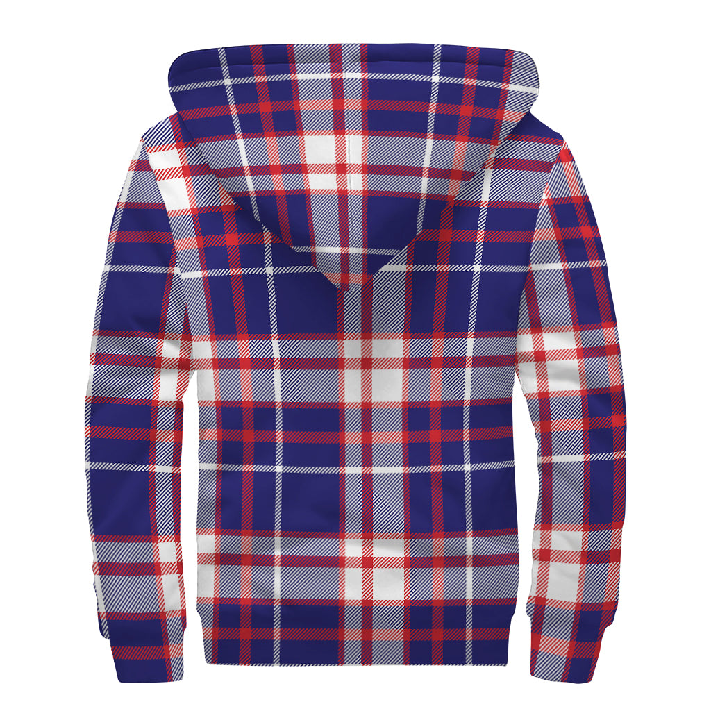 USA Patriotic Plaid Print Sherpa Lined Zip Up Hoodie
