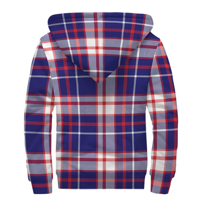 USA Patriotic Plaid Print Sherpa Lined Zip Up Hoodie
