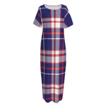 USA Patriotic Plaid Print Short Sleeve Long Nightdress