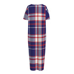 USA Patriotic Plaid Print Short Sleeve Long Nightdress