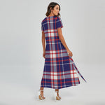 USA Patriotic Plaid Print Short Sleeve Maxi Dress