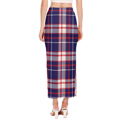 USA Patriotic Plaid Print Side Slit Maxi Skirt