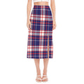 USA Patriotic Plaid Print Side Slit Midi Skirt