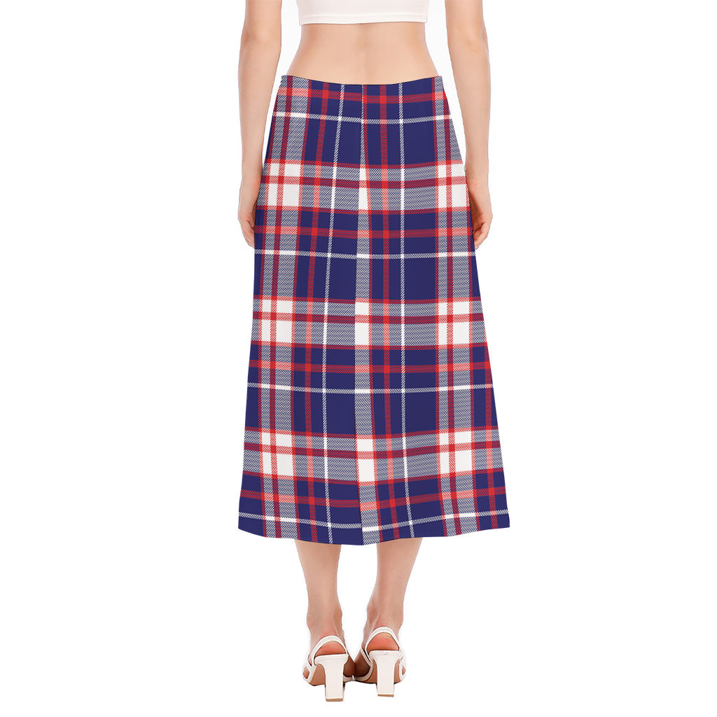 USA Patriotic Plaid Print Side Slit Midi Skirt