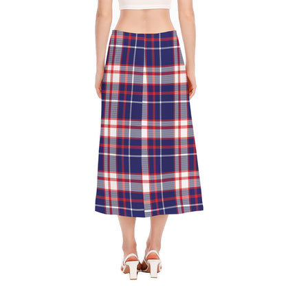 USA Patriotic Plaid Print Side Slit Midi Skirt