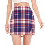 USA Patriotic Plaid Print Side Slit Mini Skirt