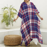 USA Patriotic Plaid Print Silk V-Neck Kaftan Dress