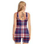 USA Patriotic Plaid Print Sleeveless One Piece Swimsuit