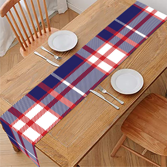 USA Patriotic Plaid Print Table Runner