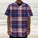 USA Patriotic Plaid Print Textured Short Sleeve Shirt