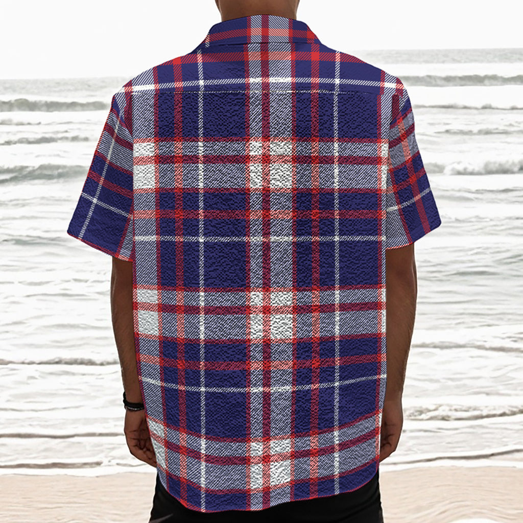 USA Patriotic Plaid Print Textured Short Sleeve Shirt