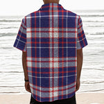 USA Patriotic Plaid Print Textured Short Sleeve Shirt