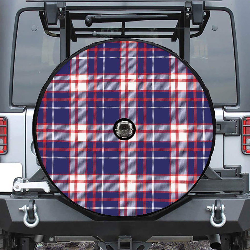 USA Patriotic Plaid Print Tire Cover With Camera Hole