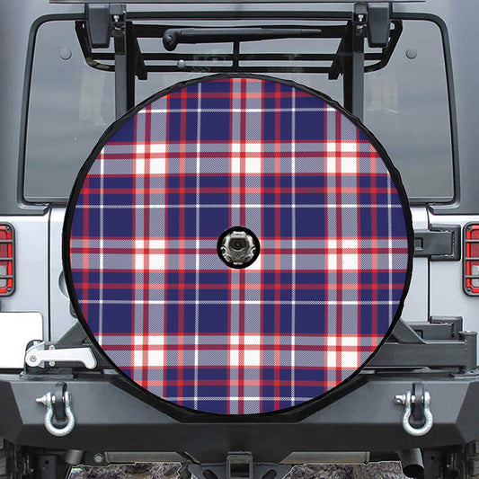 USA Patriotic Plaid Print Tire Cover With Camera Hole