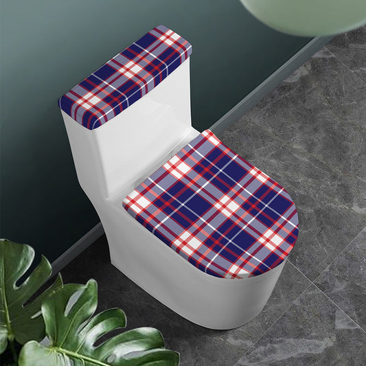 USA Patriotic Plaid Print Toilet Lid And Tank Cover Set