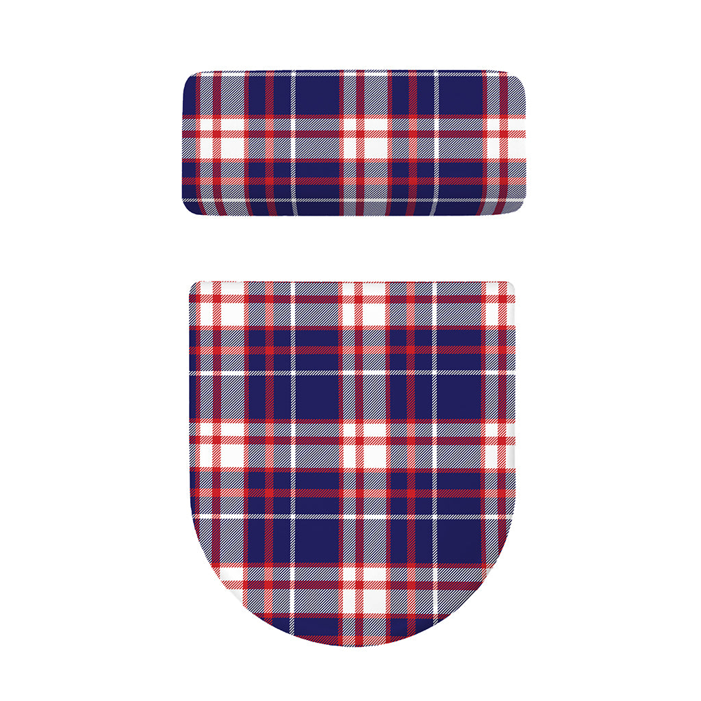 USA Patriotic Plaid Print Toilet Lid And Tank Cover Set