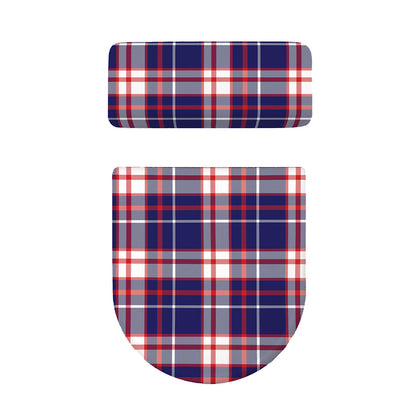 USA Patriotic Plaid Print Toilet Lid And Tank Cover Set